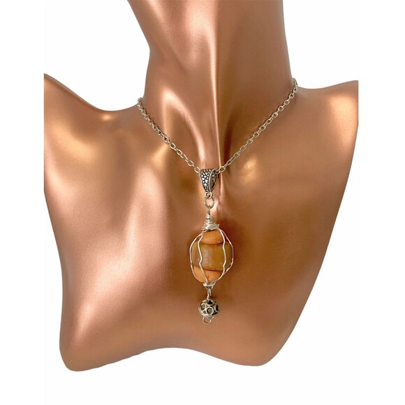 Wire Wrapped Resin Copal Pendant: Berber Silver Necklace - Picture 1 of 5